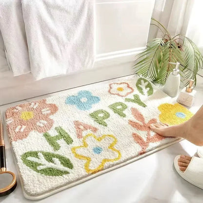 Fresh Floral Imitation Cashmere Non-Slip Rug
