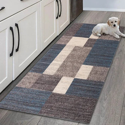 Modern Geometric Patchwork Non-Slip Easy-Clean Runner Rug