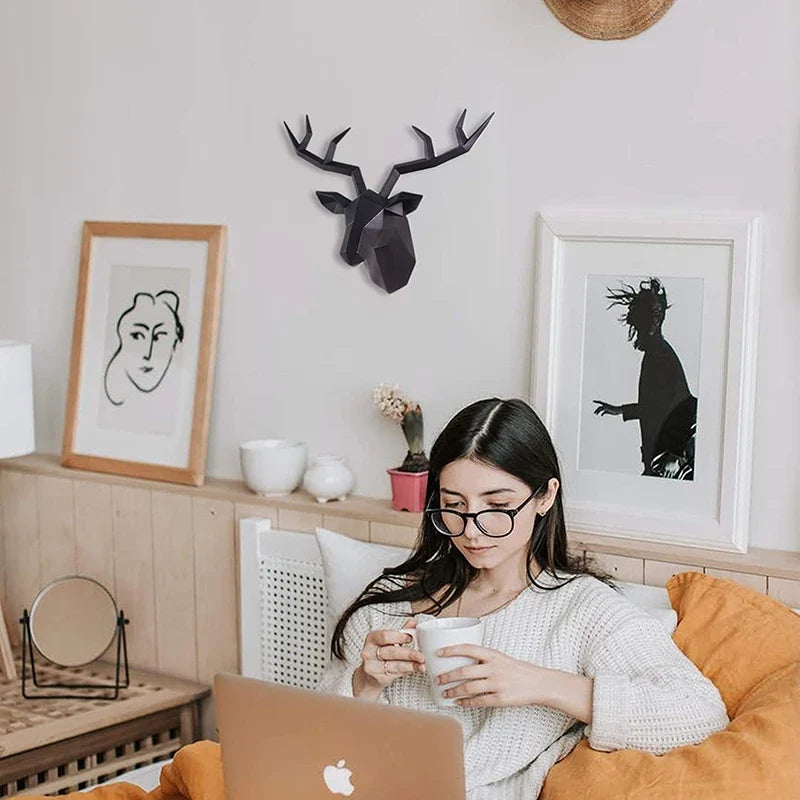 Deer Head Sculpture Creative Elk Antler Wall Mount Decoration