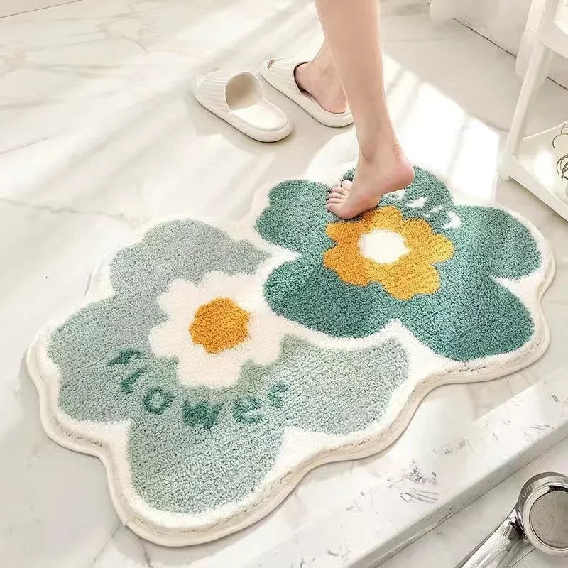 Fresh Floral Imitation Cashmere Non-Slip Rug