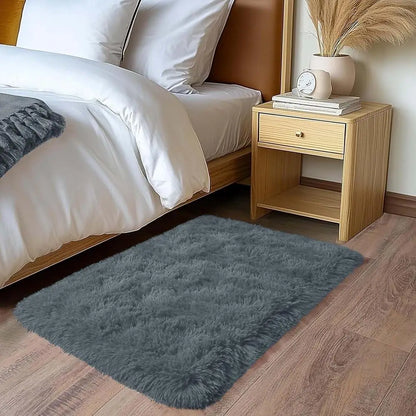Small Black Plush Bedroom Area Rug