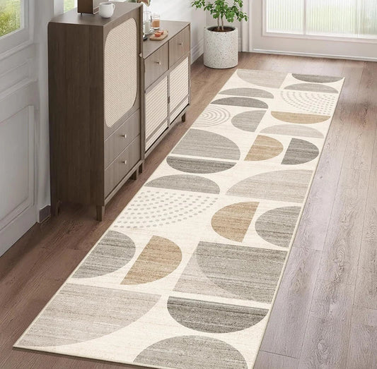 Washable Non-Slip Geometric Half-Circle Runner Rug
