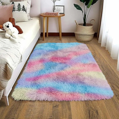 Small Black Plush Bedroom Area Rug