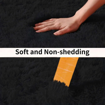 Small Black Plush Bedroom Area Rug