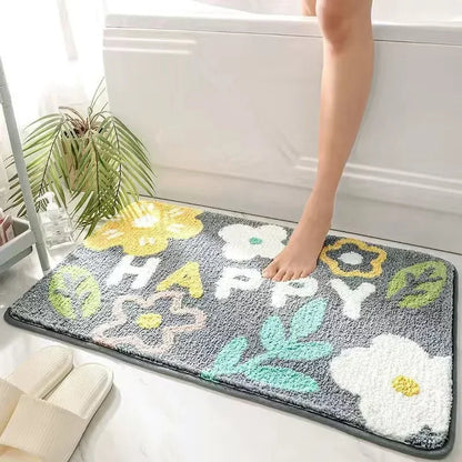 Fresh Floral Imitation Cashmere Non-Slip Rug
