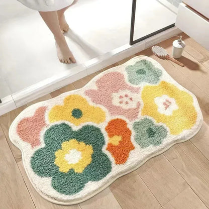 Fresh Floral Imitation Cashmere Non-Slip Rug