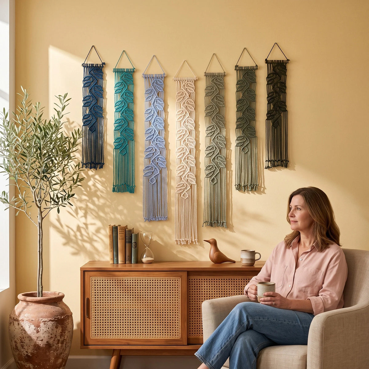 Vela Vertical Macrame Wall Hanging Blue Green Decor