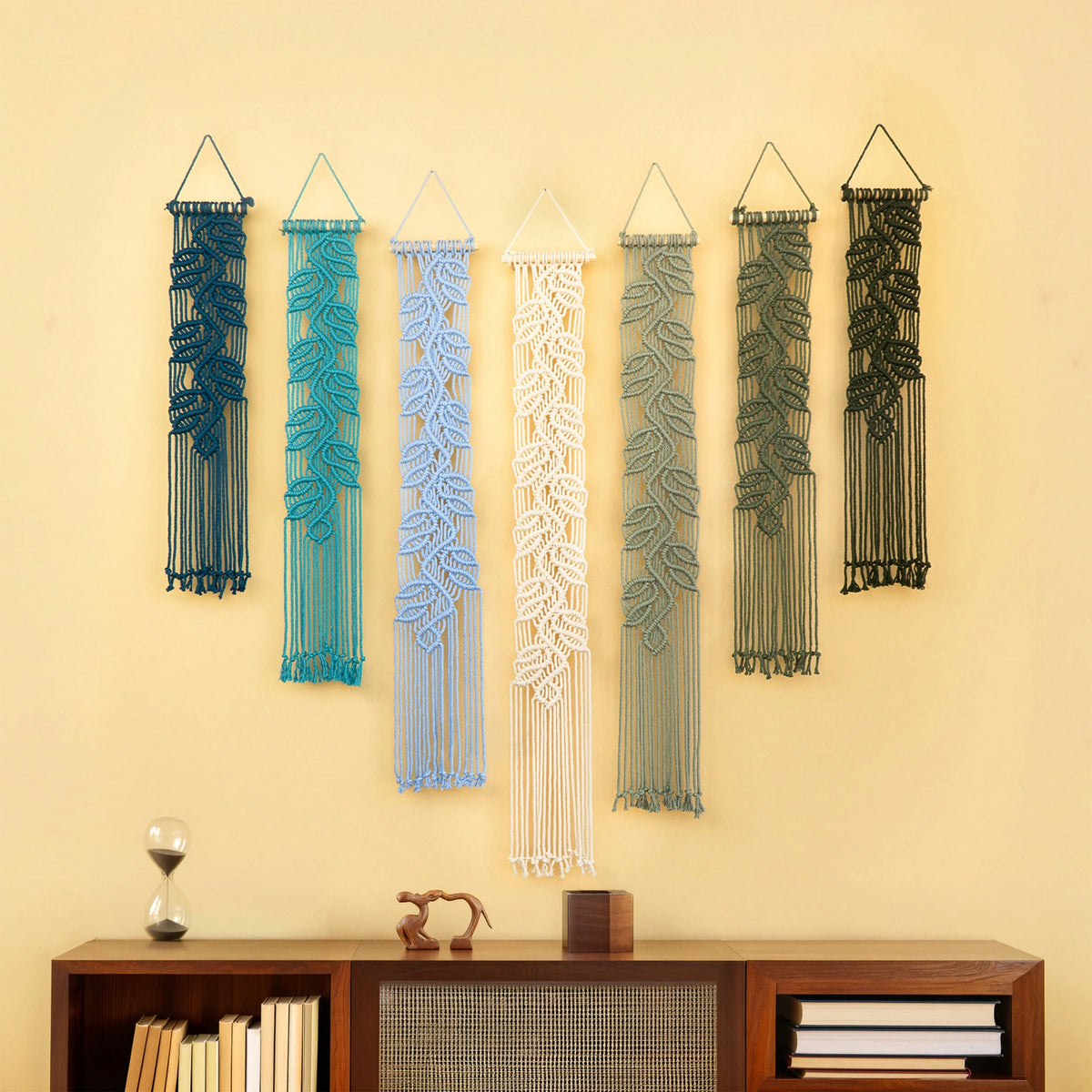 Vela Vertical Macrame Wall Hanging Blue Green Decor