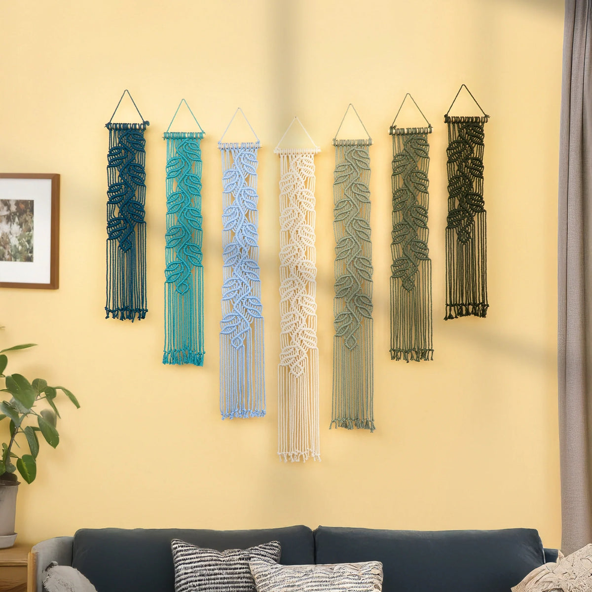 Vela Vertical Macrame Wall Hanging Blue Green Decor
