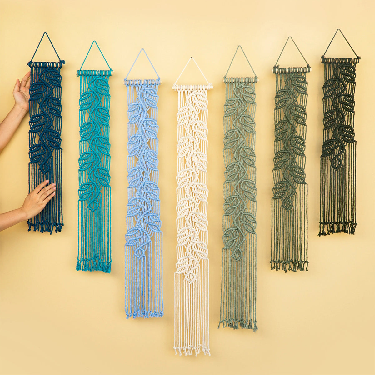 Vela Vertical Macrame Wall Hanging Blue Green Decor