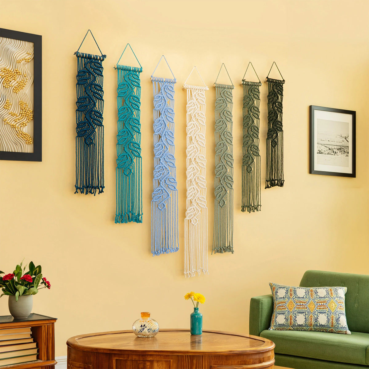 Vela Vertical Macrame Wall Hanging Blue Green Decor