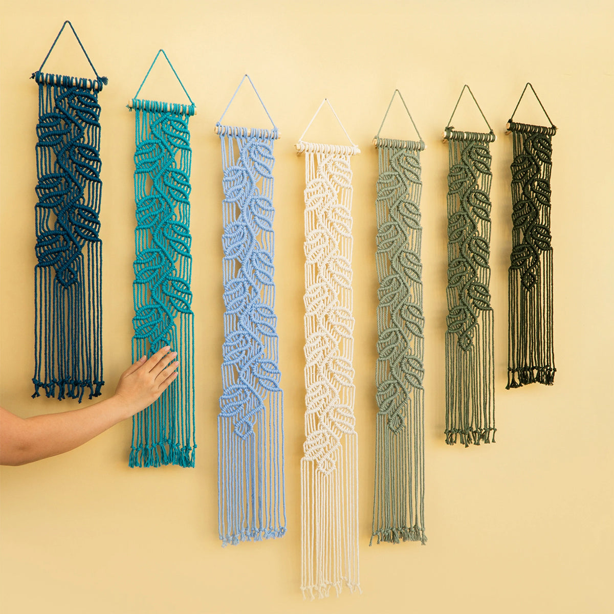 Vela Vertical Macrame Wall Hanging Blue Green Decor