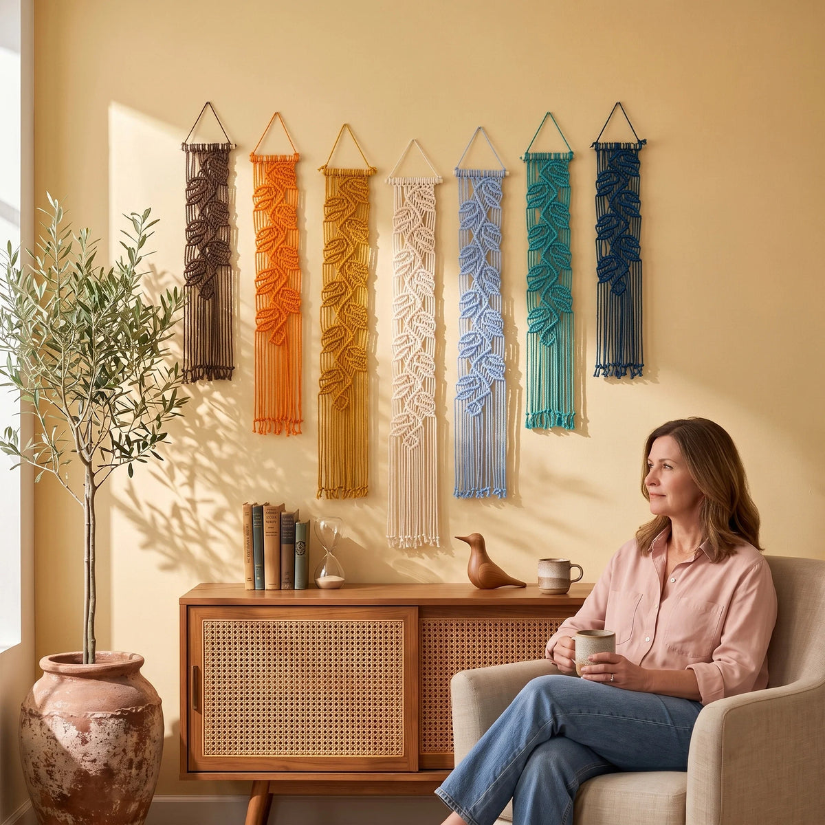 Vela Vertical Macrame Wall Hanging Earth Blue Decor