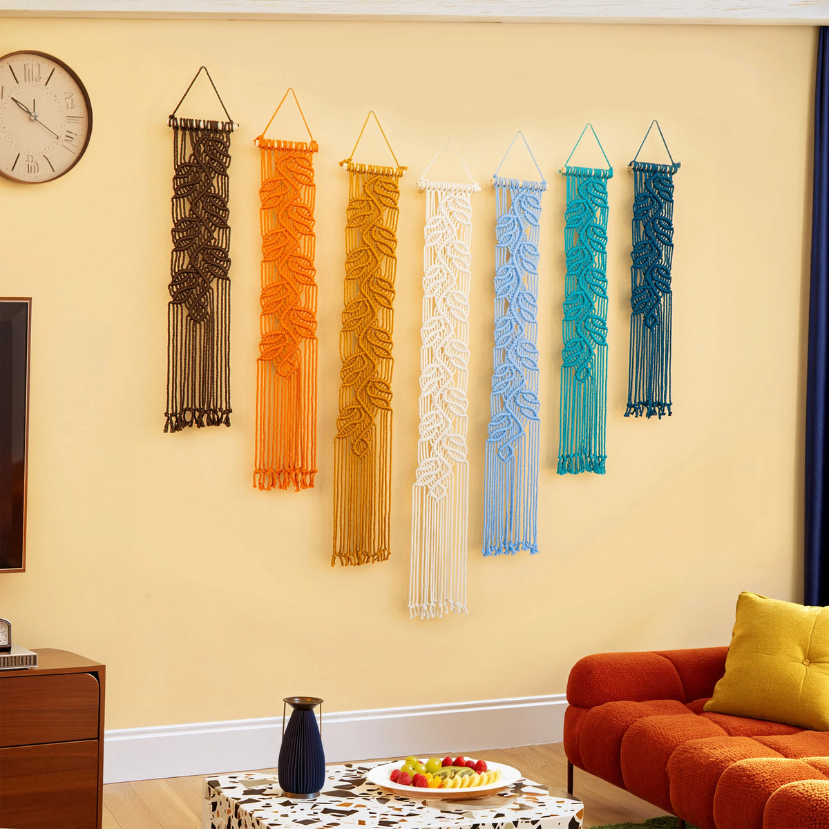 Vela Vertical Macrame Wall Hanging Earth Blue Decor