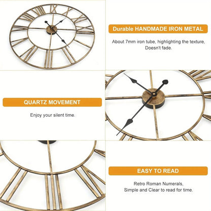 Silent Metal Roman 12-Inch Wall Clock Home Decor