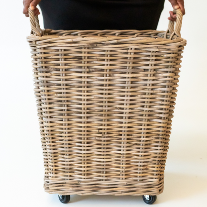 Rattan Square Storage Basket with Convenient Rolling Wheels