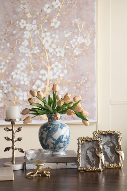 Gold Lizard Pedestal Bowl with Ribbed Glass Dish
