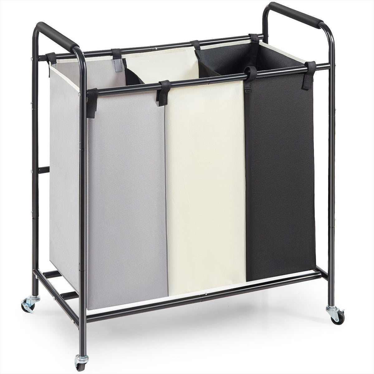 Three-Section Laundry Sorter Cart with Lockable Wheels