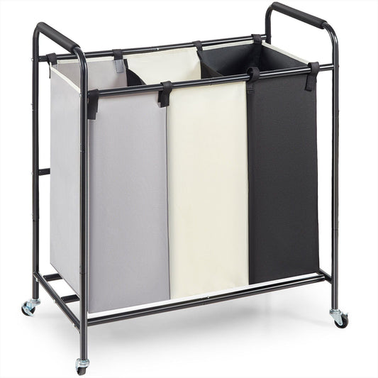 Three-Section Laundry Sorter Cart with Lockable Wheels