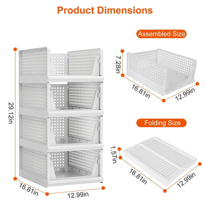 4-Pack Foldable Plastic Storage Bins with Sliding Drawers