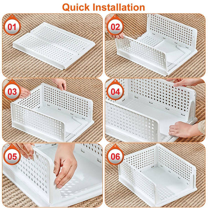 4-Pack Foldable Plastic Storage Bins with Sliding Drawers