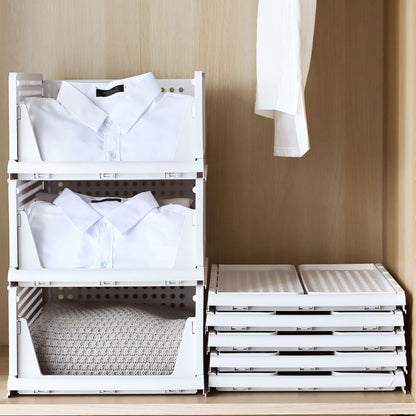 4-Pack Foldable Plastic Storage Bins with Sliding Drawers