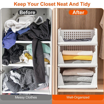 4-Pack Foldable Plastic Storage Bins with Sliding Drawers