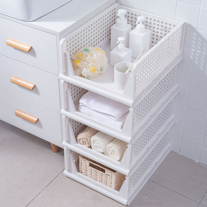 4-Pack Foldable Plastic Storage Bins with Sliding Drawers
