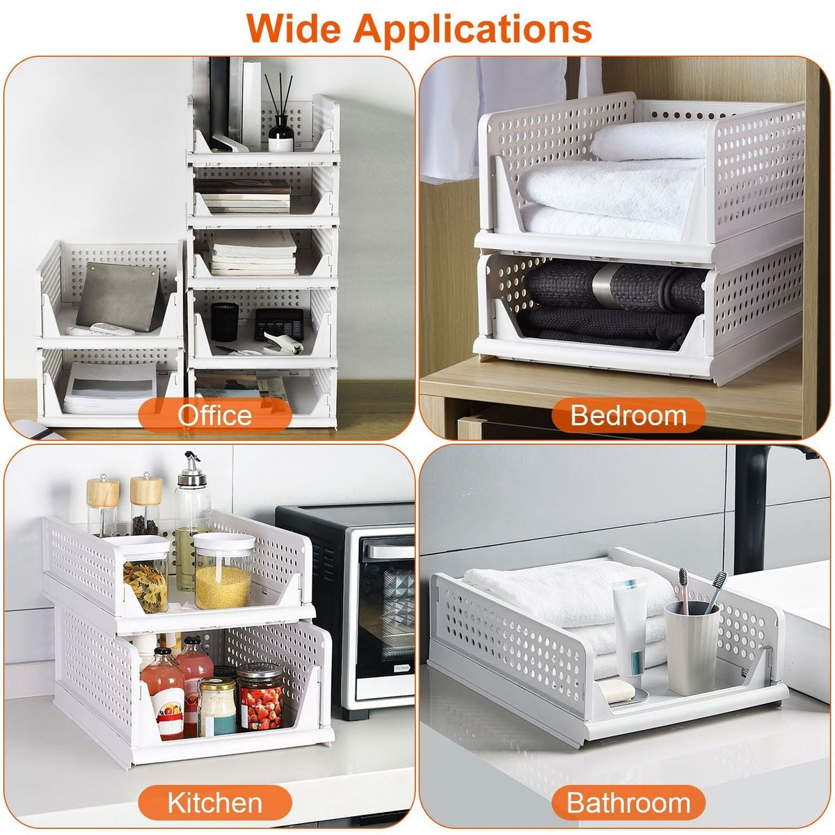 4-Pack Foldable Plastic Storage Bins with Sliding Drawers