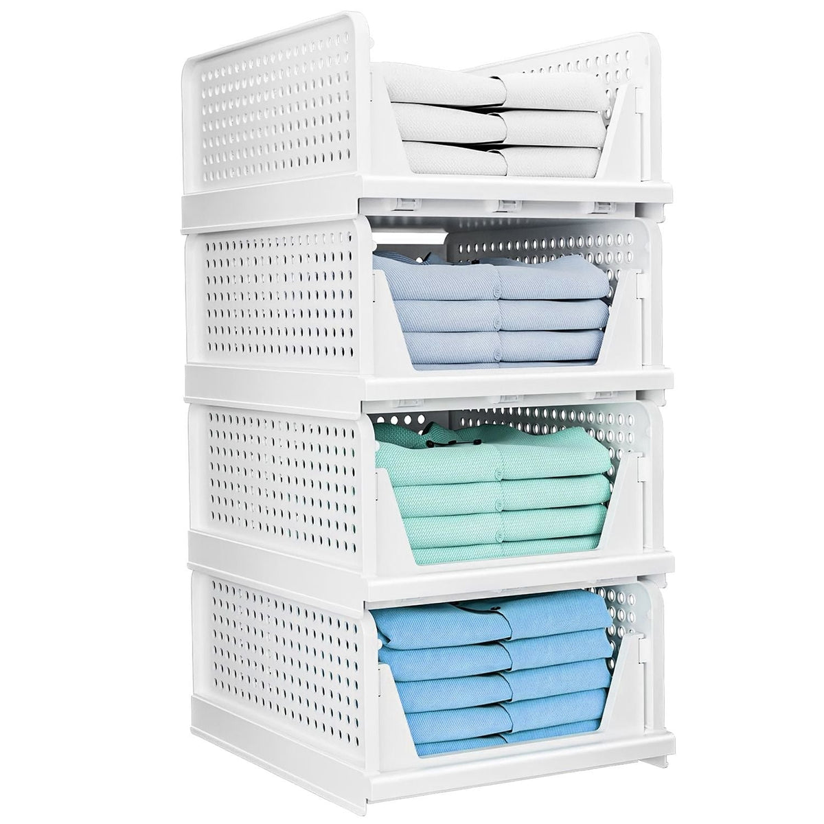 4-Pack Foldable Plastic Storage Bins with Sliding Drawers