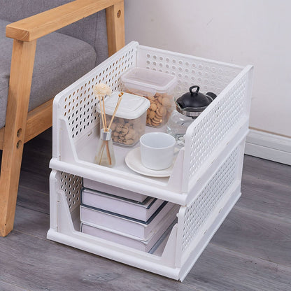 4-Pack Foldable Plastic Storage Bins with Sliding Drawers