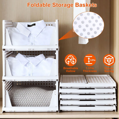 4-Pack Foldable Plastic Storage Bins with Sliding Drawers