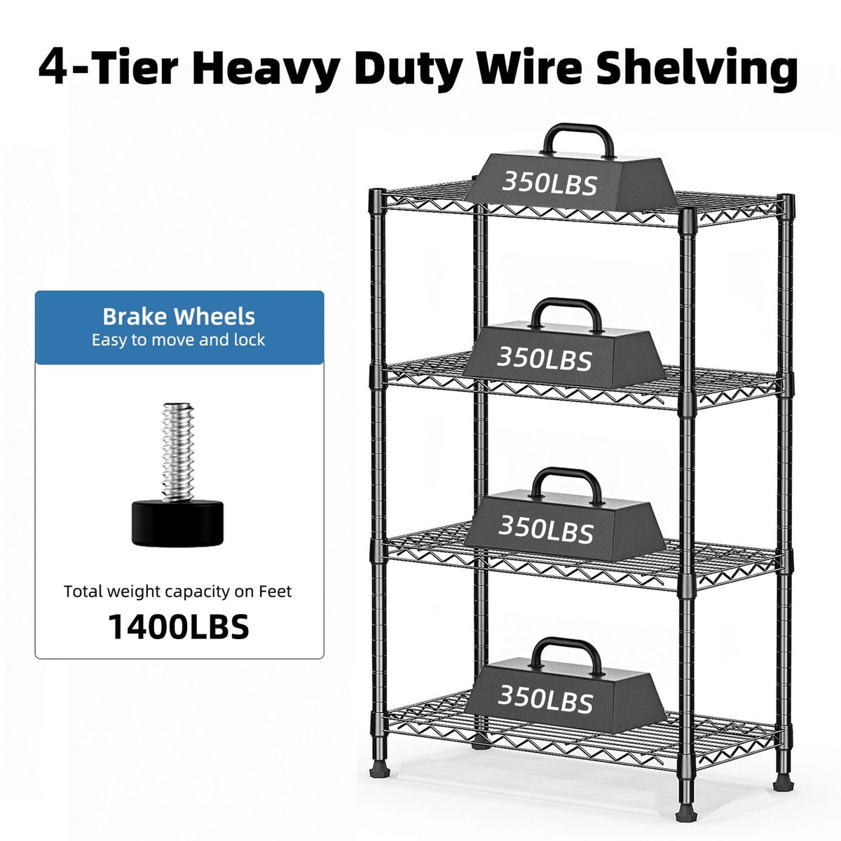 1000-LB Heavy Duty Four-Tier Steel Storage Shelving Organizer
