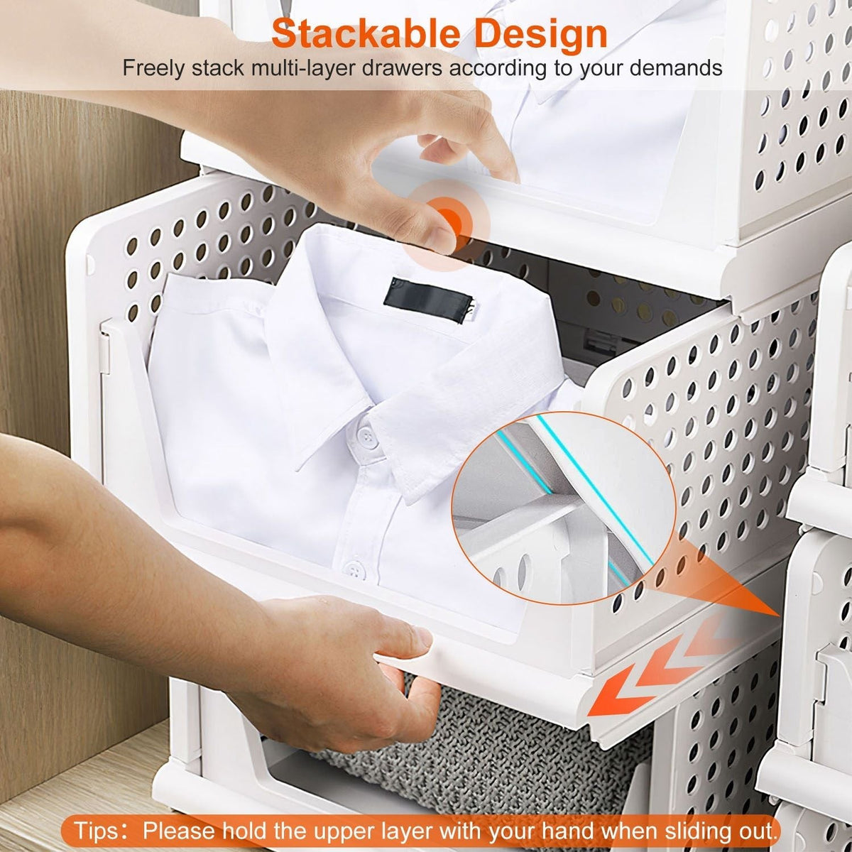 4-Pack Foldable Plastic Storage Bins with Sliding Drawers