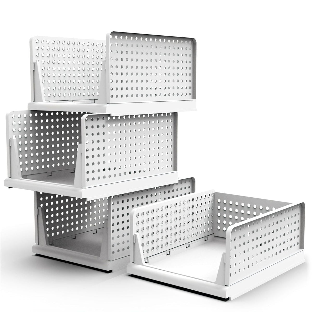 4-Pack Foldable Plastic Storage Bins with Sliding Drawers
