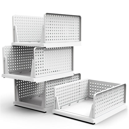 4-Pack Foldable Plastic Storage Bins with Sliding Drawers