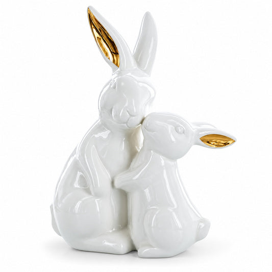 Elegant Ceramic Mother Bunny Baby Figurine 8 Inches Tall
