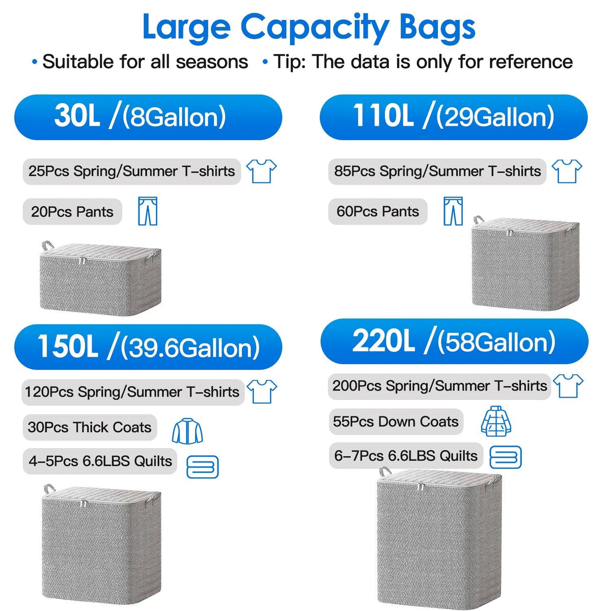 4-Pack Foldable Nonwoven Storage Bags with Zipper Lids