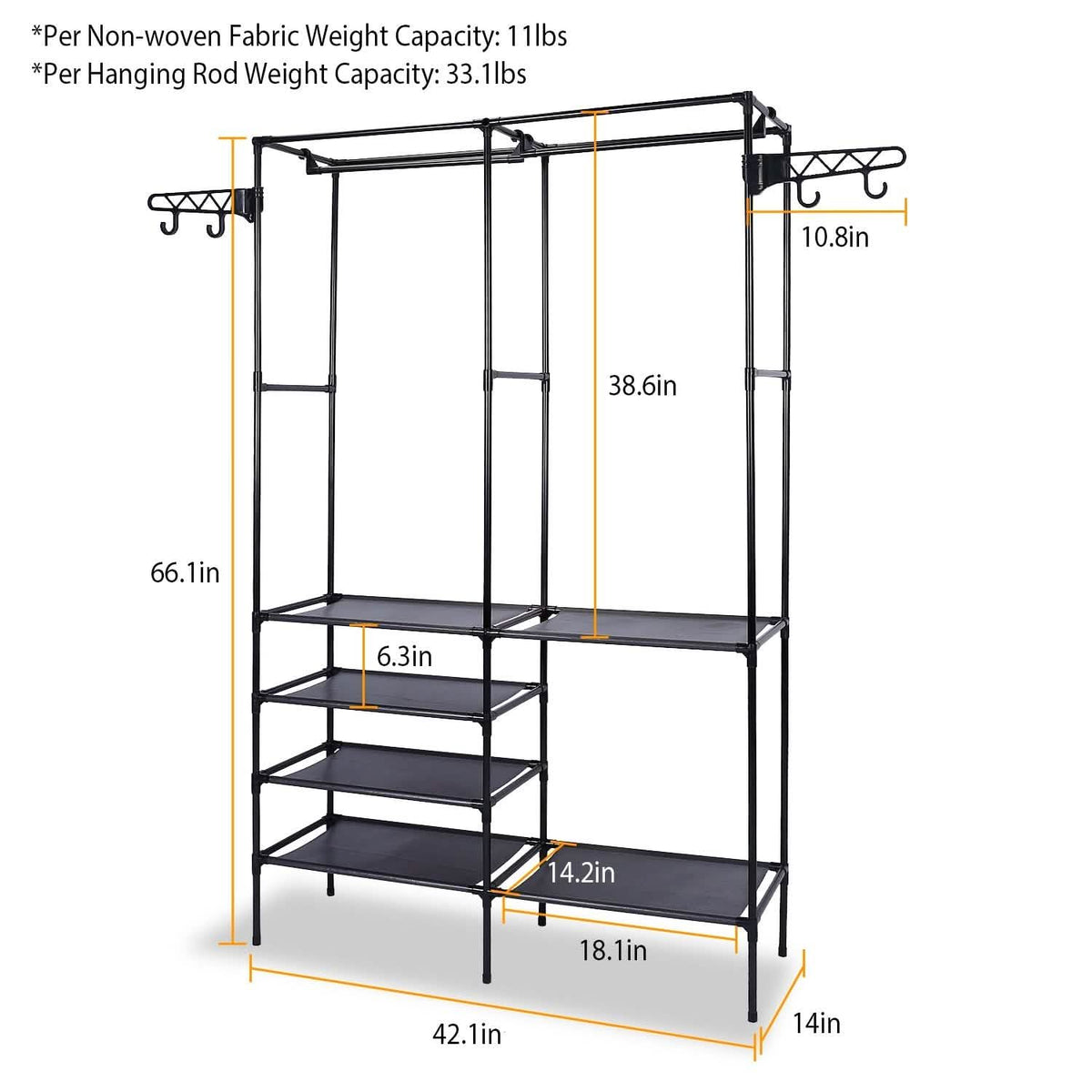Metal Garment Rack with Shoe Clothing Storage Shelves