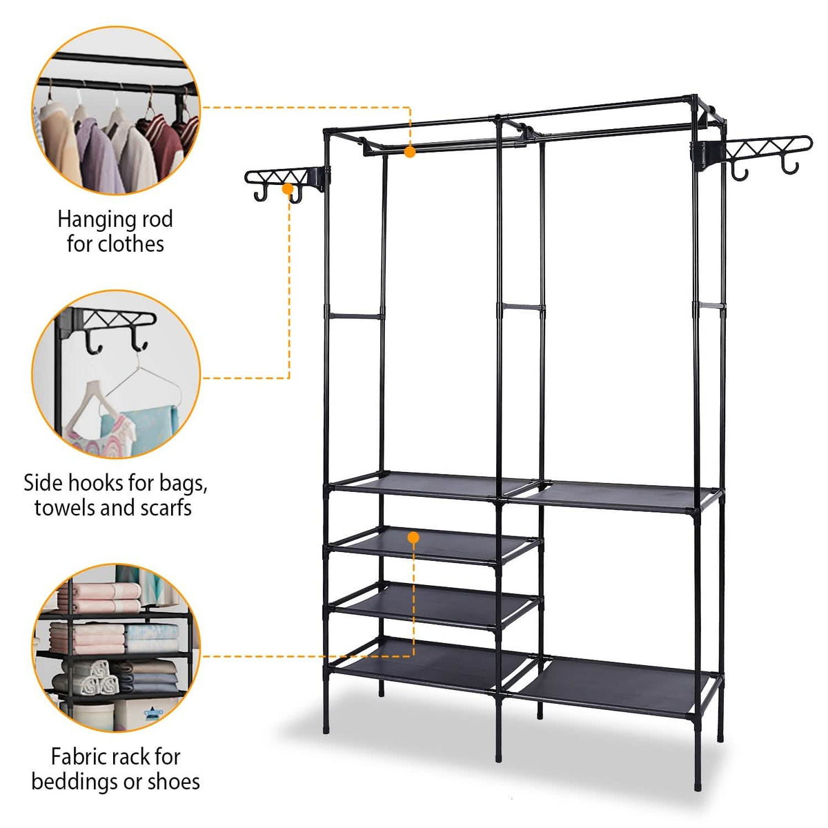 Metal Garment Rack with Shoe Clothing Storage Shelves