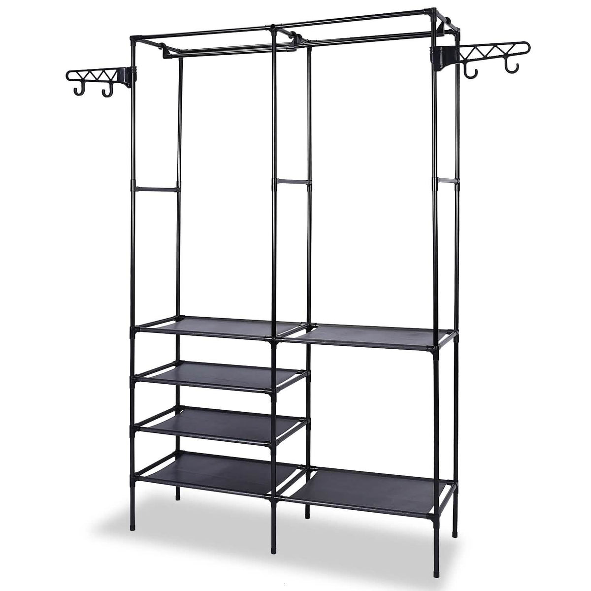 Metal Garment Rack with Shoe Clothing Storage Shelves